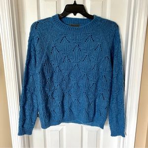 Anthropologie Italian Cerulean Blue Pointelle Sweater